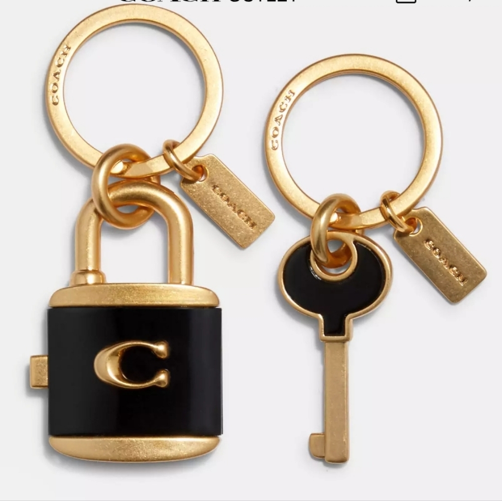 Coach Black and Gold Padlock Key Charm